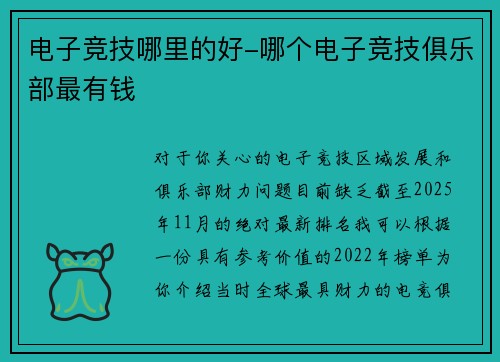 电子竞技哪里的好-哪个电子竞技俱乐部最有钱